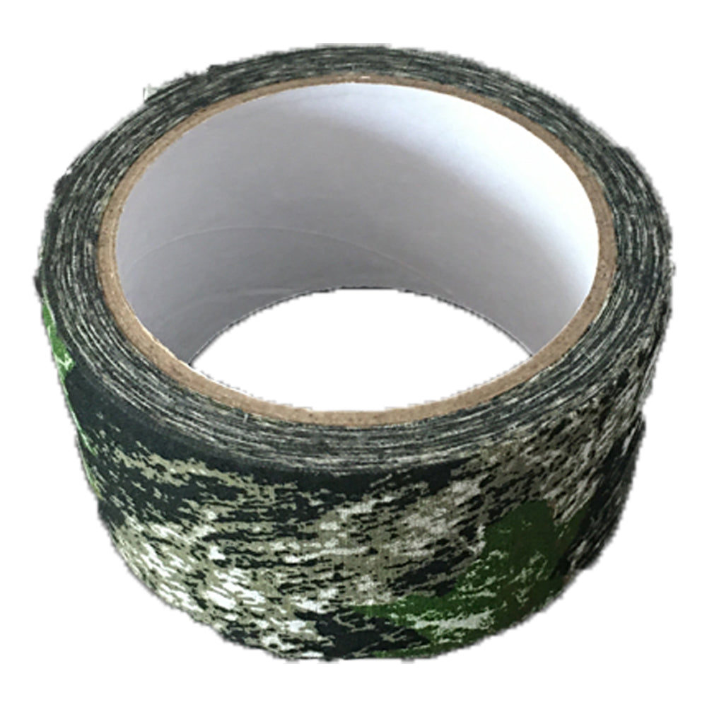 Echo camouflage fabric tape showing green and brown camo pattern on flexible fabric roll, ideal for craft and outdoor projects.