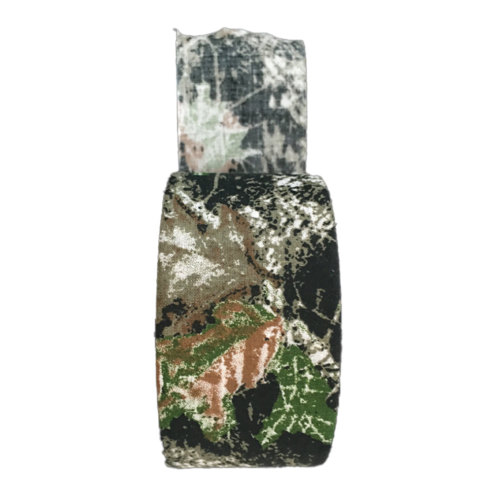 ECHO camouflage fabric tape rolled up, showing its green and brown camo pattern on a white background.