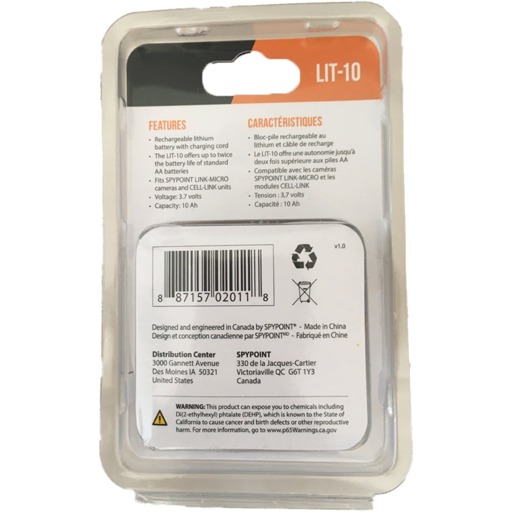TJACKS SpyPoint lithium battery pack for surveillance cameras, compact and rechargeable for reliable power supply.