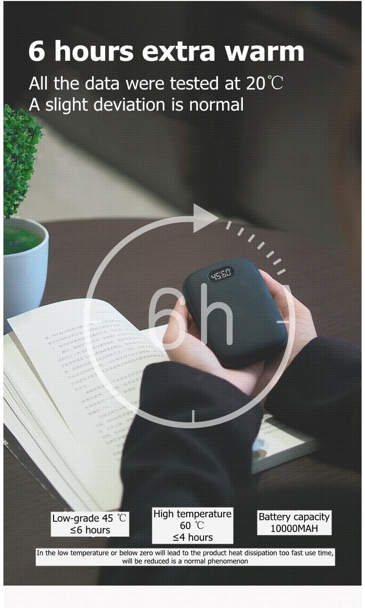 Double-sided digital hand warmer by AliExpress, compact portable device with digital display for quick heat in cold weather.