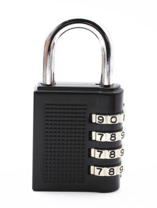 Four-digit dial combination padlock from AliExpress showing a sturdy metal lock with numbered dial for secure locking.