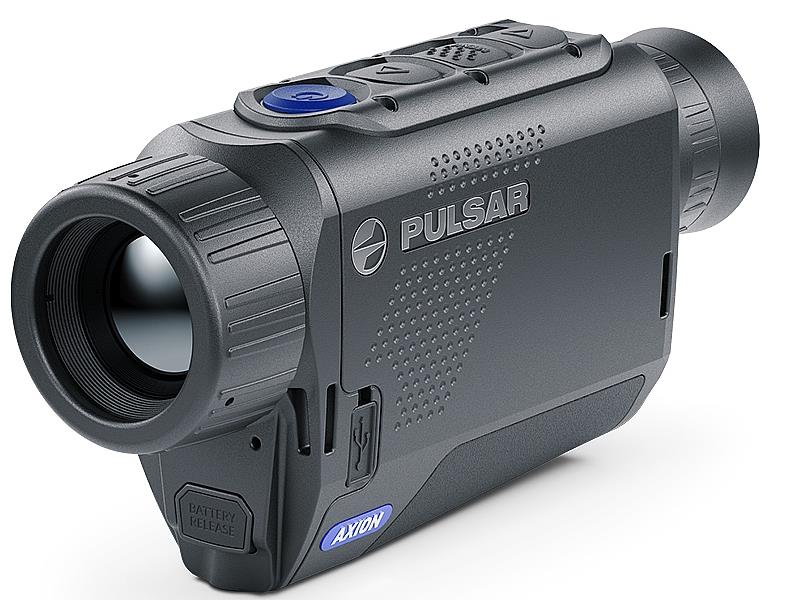 Pulsar Axion XM30F thermal monocular by A1 DECOY LTD showing a compact handheld device with textured grip and thermal sensor lens