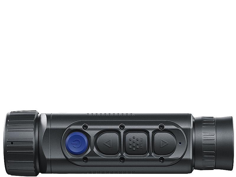 Pulsar Axion XM30F thermal monocular in black with digital display and ergonomic design for wildlife observation and outdoor use.