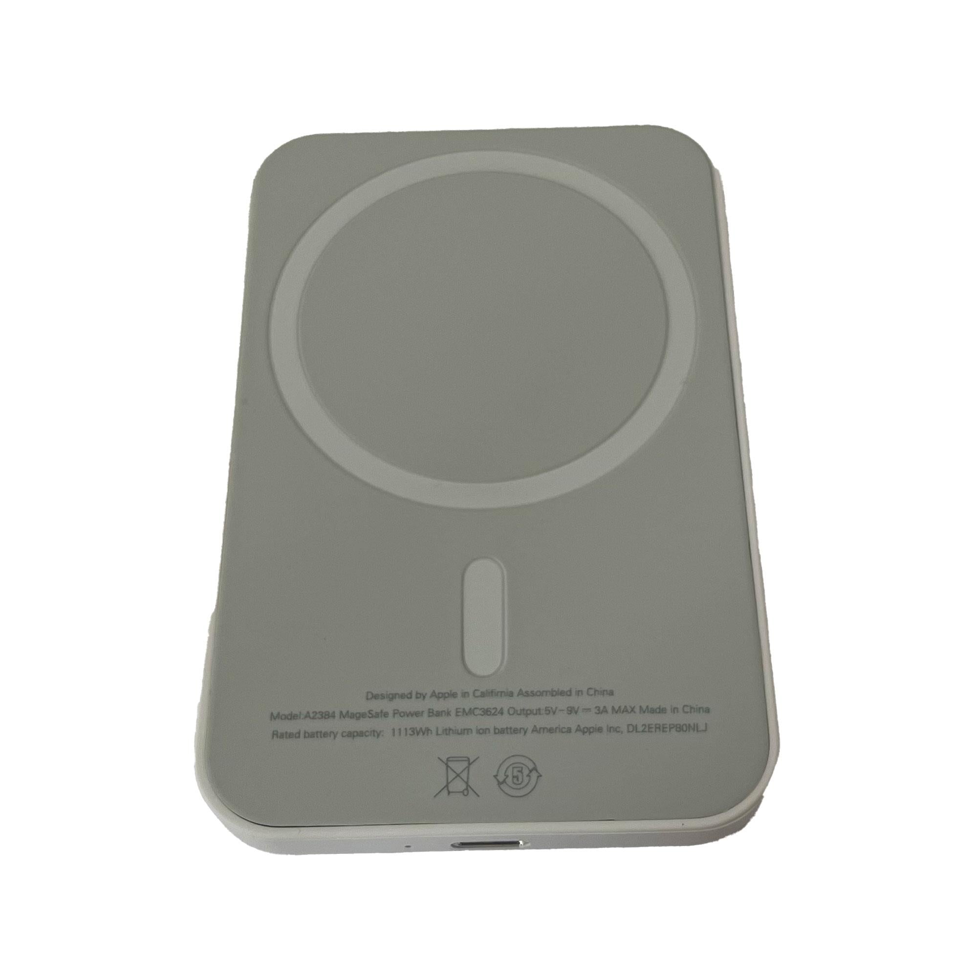 White ALIEXPRESS fast wireless magnetic power bank for iPhone 12 and 13 series, portable external battery with magnetic charging.