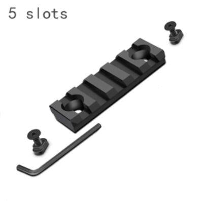 Three-slot round M-Lok Picatinny Weaver rail section for firearm accessory mounting, compatible with tactical rifles.