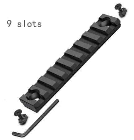Three-slot round M-LOK Picatinny Weaver rail section for firearm accessory mounting, black aluminum with textured finish.