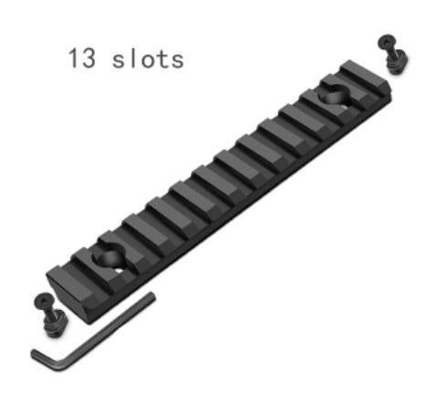 Three-slot round M-LOK Picatinny Weaver rail section for firearm accessories, compatible with tactical rifles and accessories.