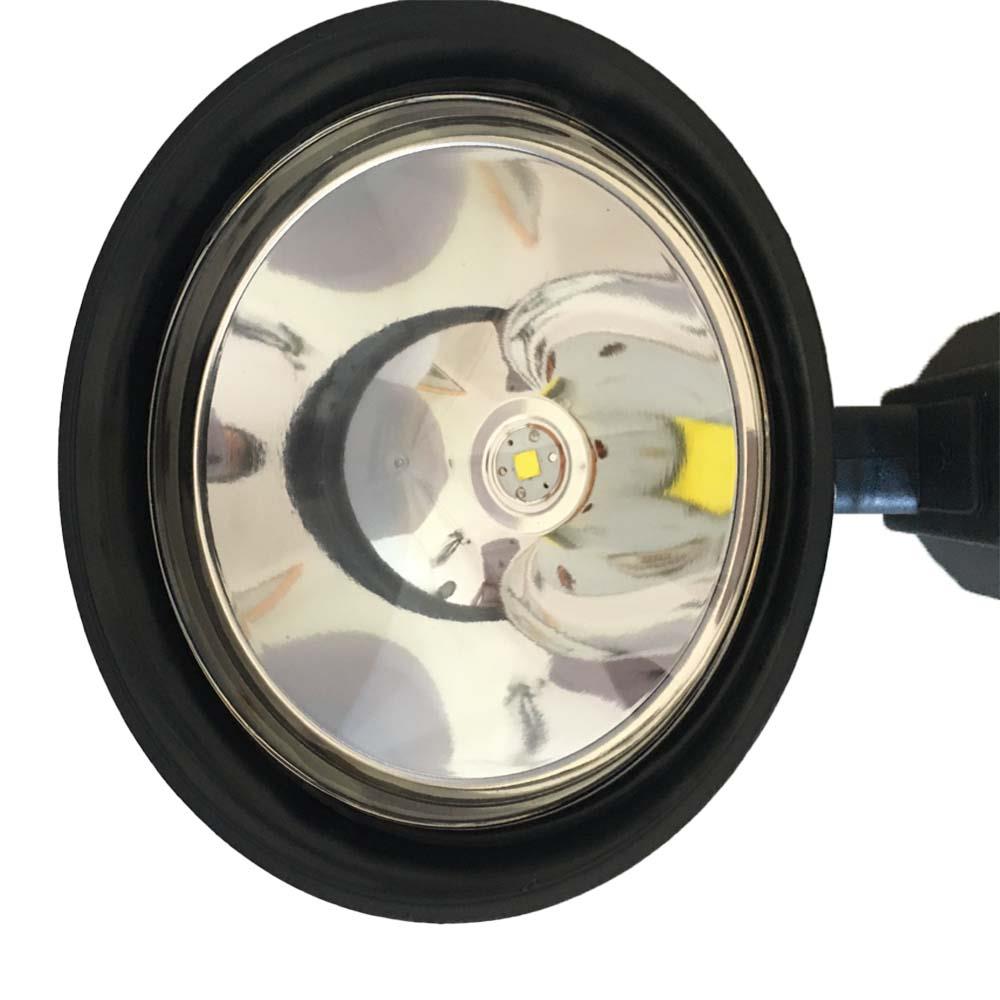 Rechargeable 150mm hunting lamp by Monica with red filter, compact outdoor light for night hunting and wildlife observation.