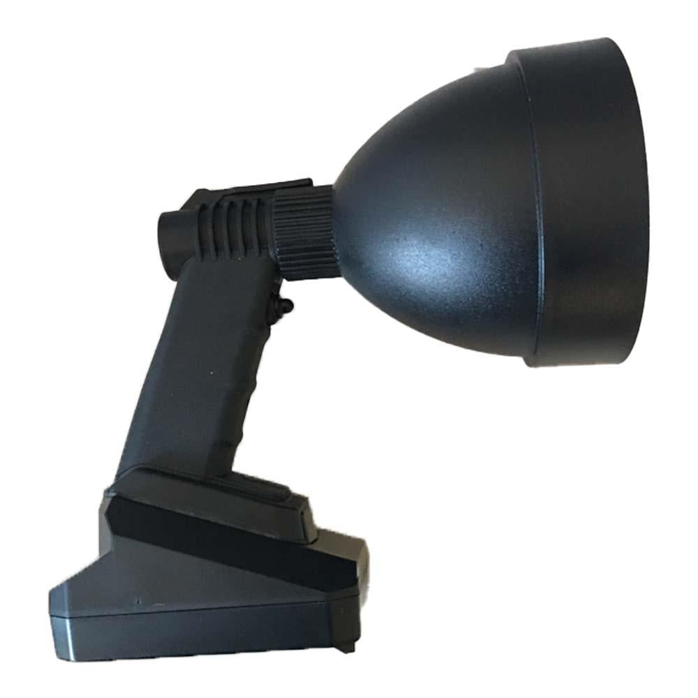 Rechargeable 150mm hunting lamp with red filter from Monica, featuring a durable design and adjustable focus for outdoor use.