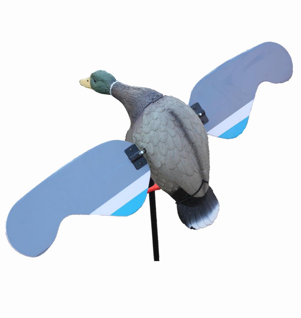 Windy Motor Mallard Duck Decoy with spinning wings, realistic waterfowl decoy for hunting or decoy collection.