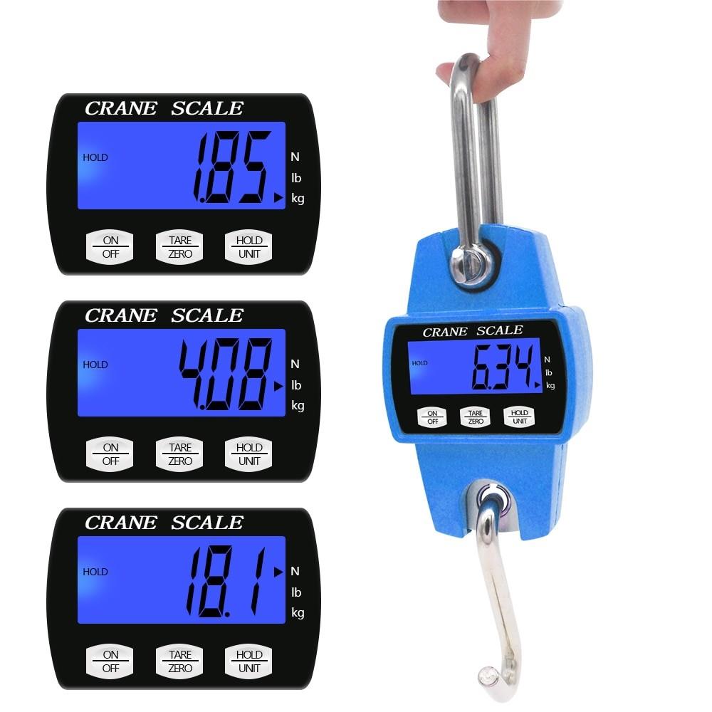 300kg crane scale with hanging hook, used for accurate weight measurement in industrial or warehouse settings.