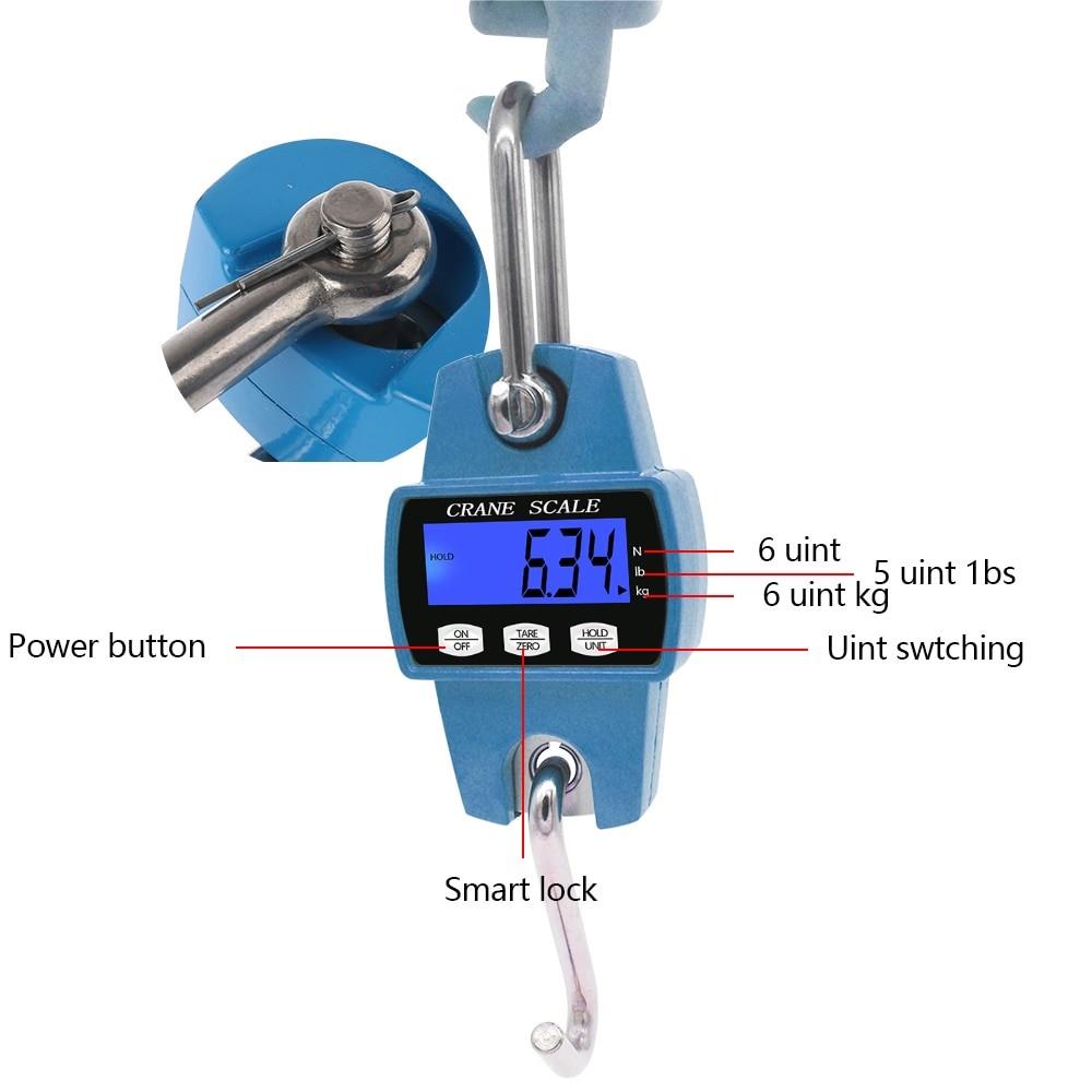 300kg crane scale with hanging hook from AliExpress, digital display and sturdy construction for industrial weight measurement.