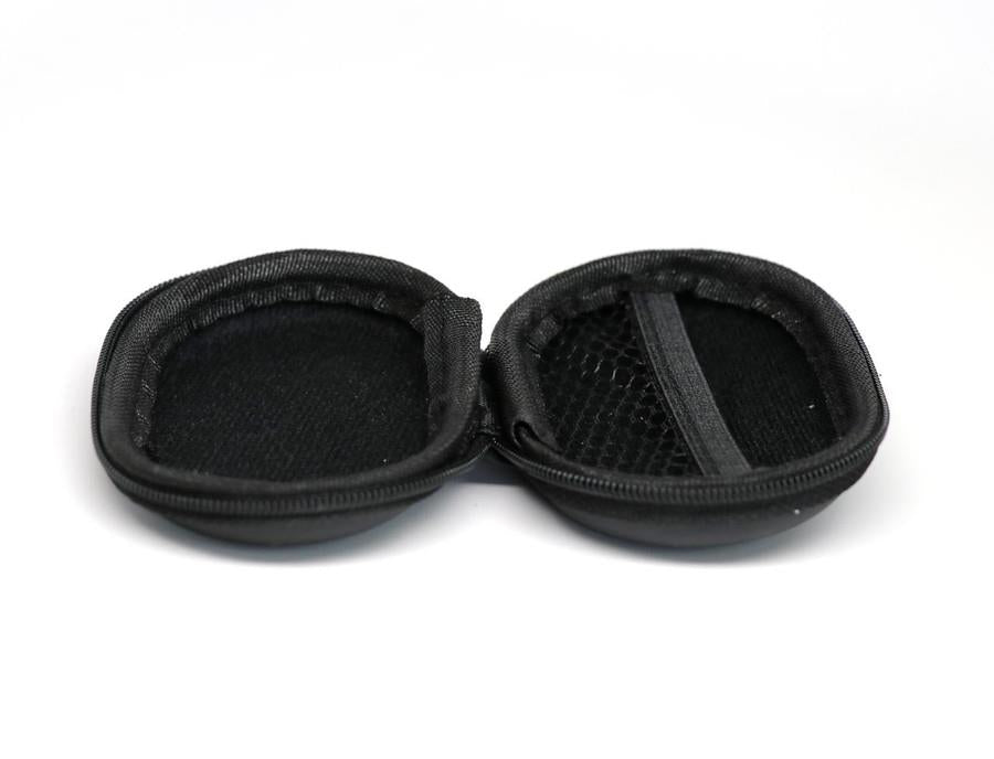 Dcid Decibullz premium carry case with black exterior and zipper closure, designed for storing and protecting Decibullz earphones.