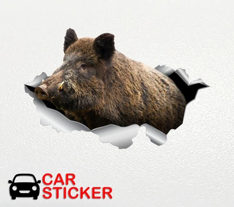 Wild boar car sticker decal by Aliexpress, 16x8 inches, featuring a realistic wild boar design for vehicle decoration.