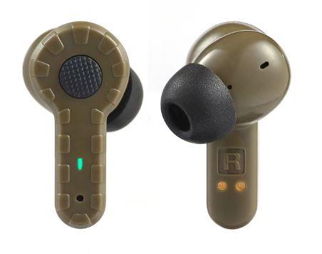 Green electronic shooting earplugs from AliExpress with noise-canceling hearing protection and electronic sound filtering.