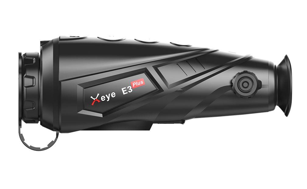 HIGHLAND Infiray E3 Plus thermal monocular showing handheld device with infrared sensor and LCD display screen.