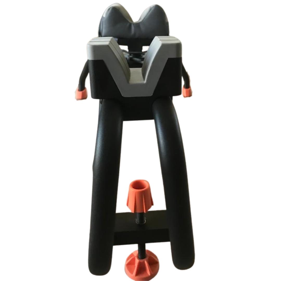 Heavy-duty adjustable ambidextrous gun rest by ECHO, showing a sturdy metal support designed for firearm stability.