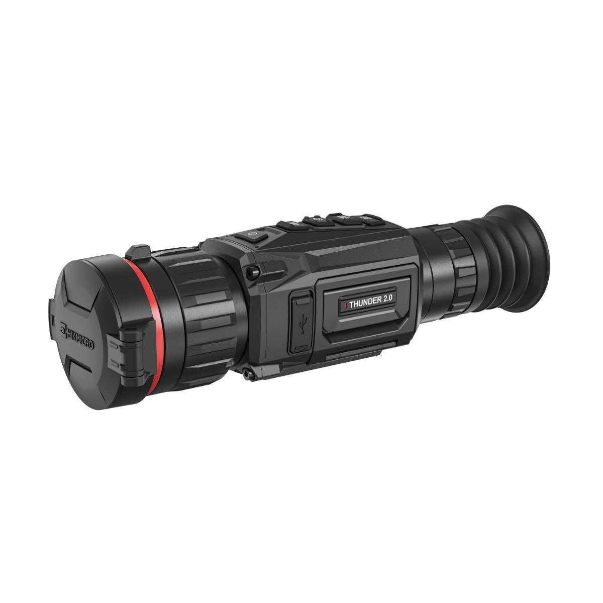 ELITE HIKMICRO THUNDER ZOOM 2.0 rifle scope with 25mm-50mm zoom, night vision capabilities, mounted on a rifle for precise targeting