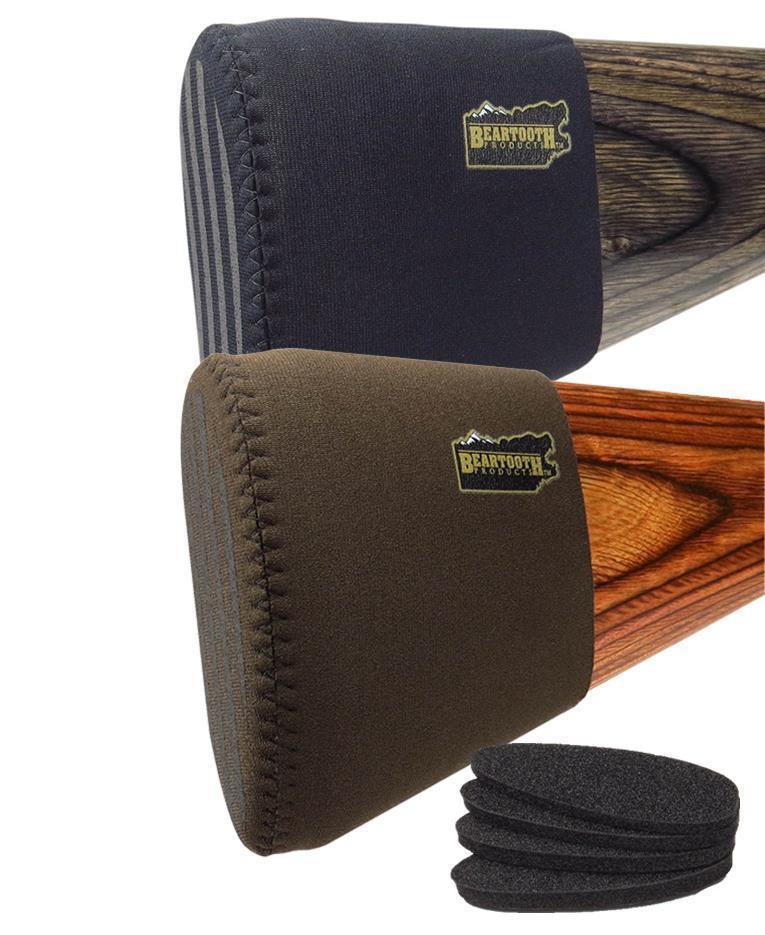 Range BEARTOOTH recoil pad kit in brown with adjustable padding for firearm recoil absorption and comfort.
