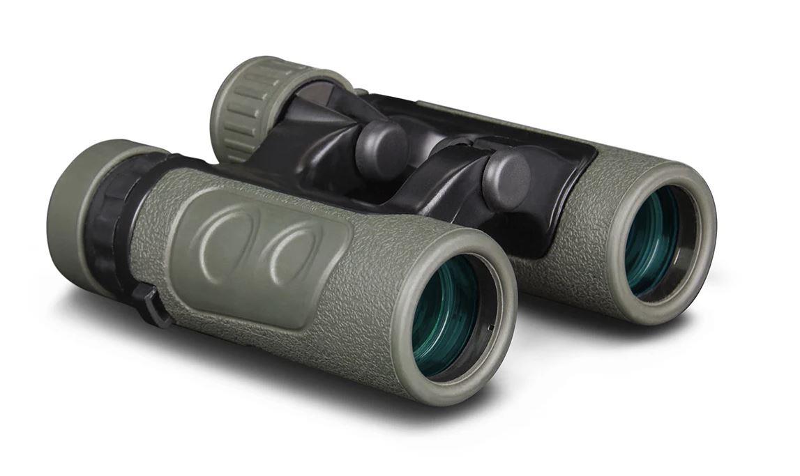 Range Konus 8x26 Patrol waterproof binoculars showing dual eyepieces and compact design for outdoor viewing.
