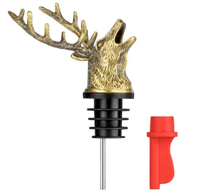 Decorative deer head wine pourer and stopper from ALIEXPRESS, featuring a detailed animal design for wine bottles.