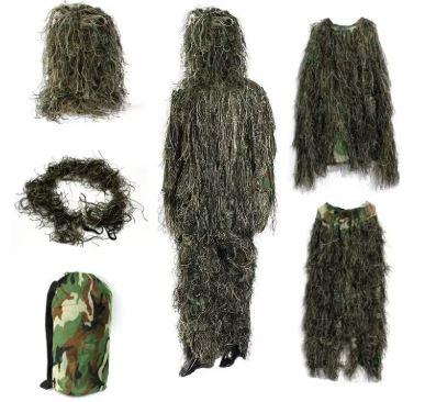 Camouflage Ghillie Suit 5-piece set by ALIEXPRESS, featuring leafy camouflage fabric for hunting or outdoor concealment.