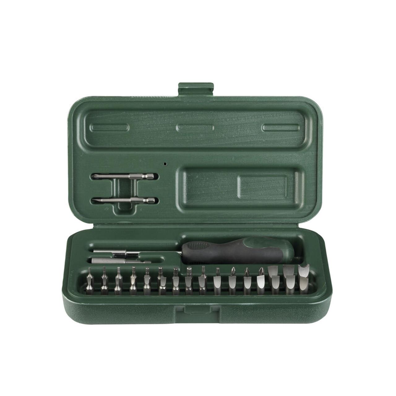 EDGAR Weaver 36-piece compact tool kit with screwdrivers, pliers, and wrenches arranged neatly in a portable case.