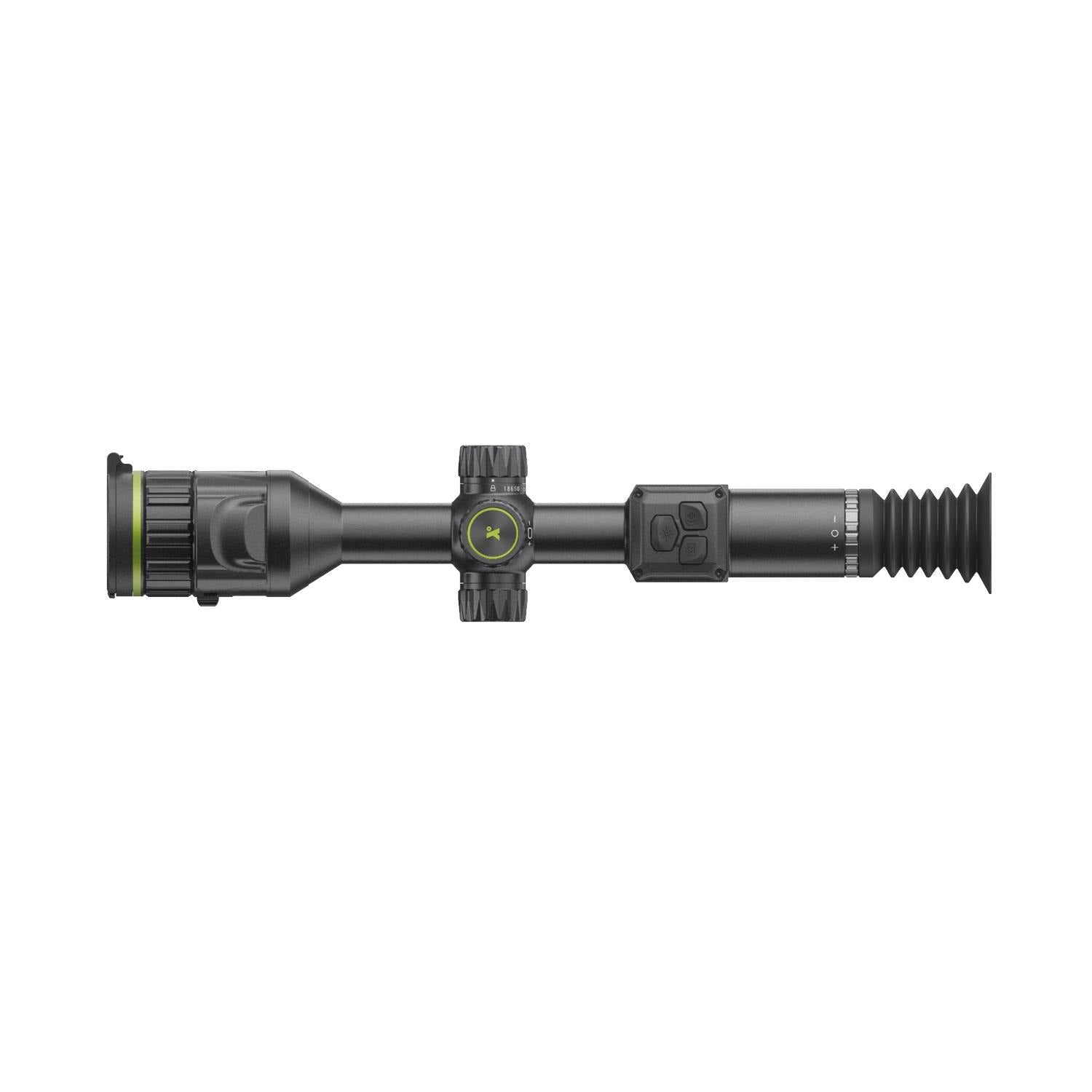 TJACKS Pixfra Volans V850 LRF 4K night vision rifle scope with adjustable eyepiece and illuminated reticle.