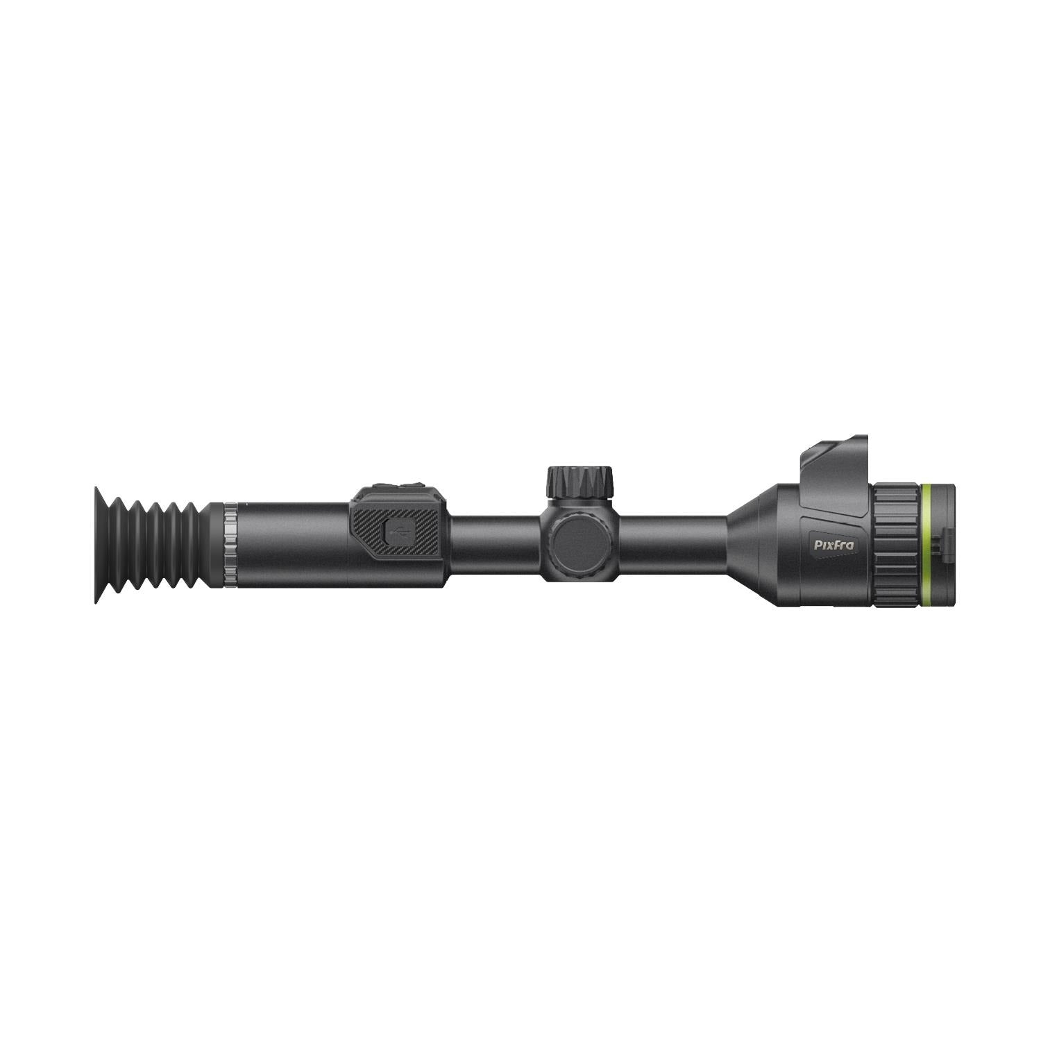 TJACKS Pixfra Volans V850 LRF 4K night vision rifle scope with adjustable eye relief and high-resolution optics.