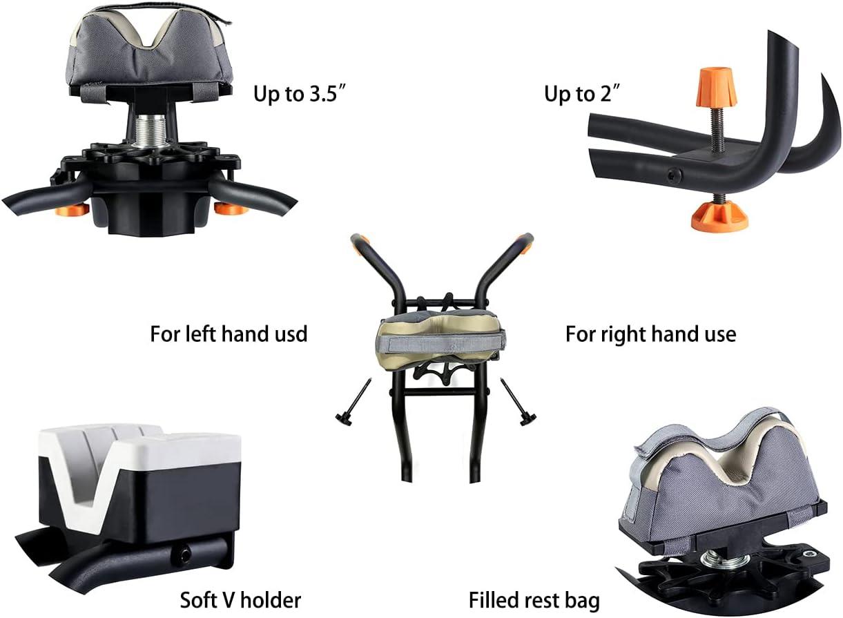 Heavy-duty adjustable ambidextrous gun rest by ECHO, showing a sturdy metal support for firearm stability and comfort.
