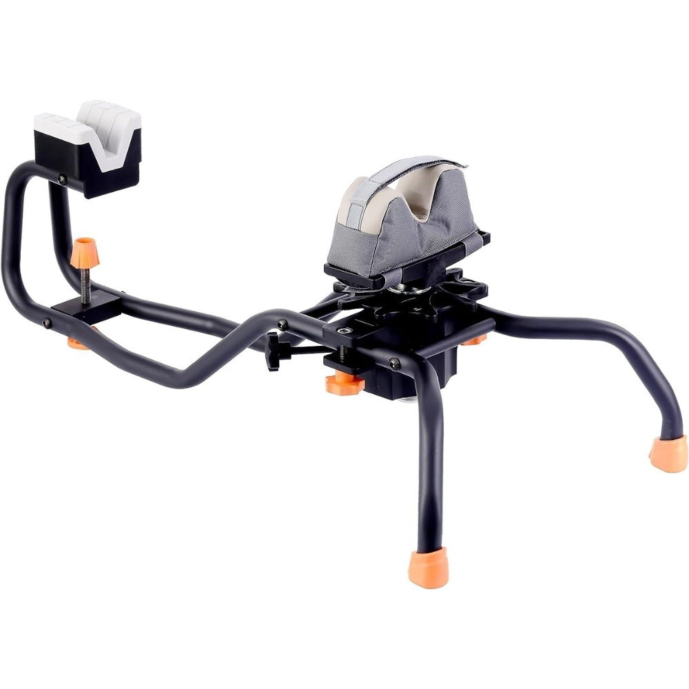 Heavy-duty adjustable ambidextrous gun rest by Echo, providing stable support for firearms in various shooting positions.