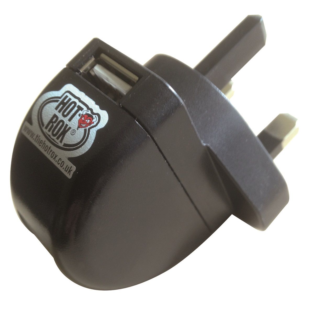 ENERGON HOTROX USB mains charger plugged into an electrical outlet with a device connected for charging.