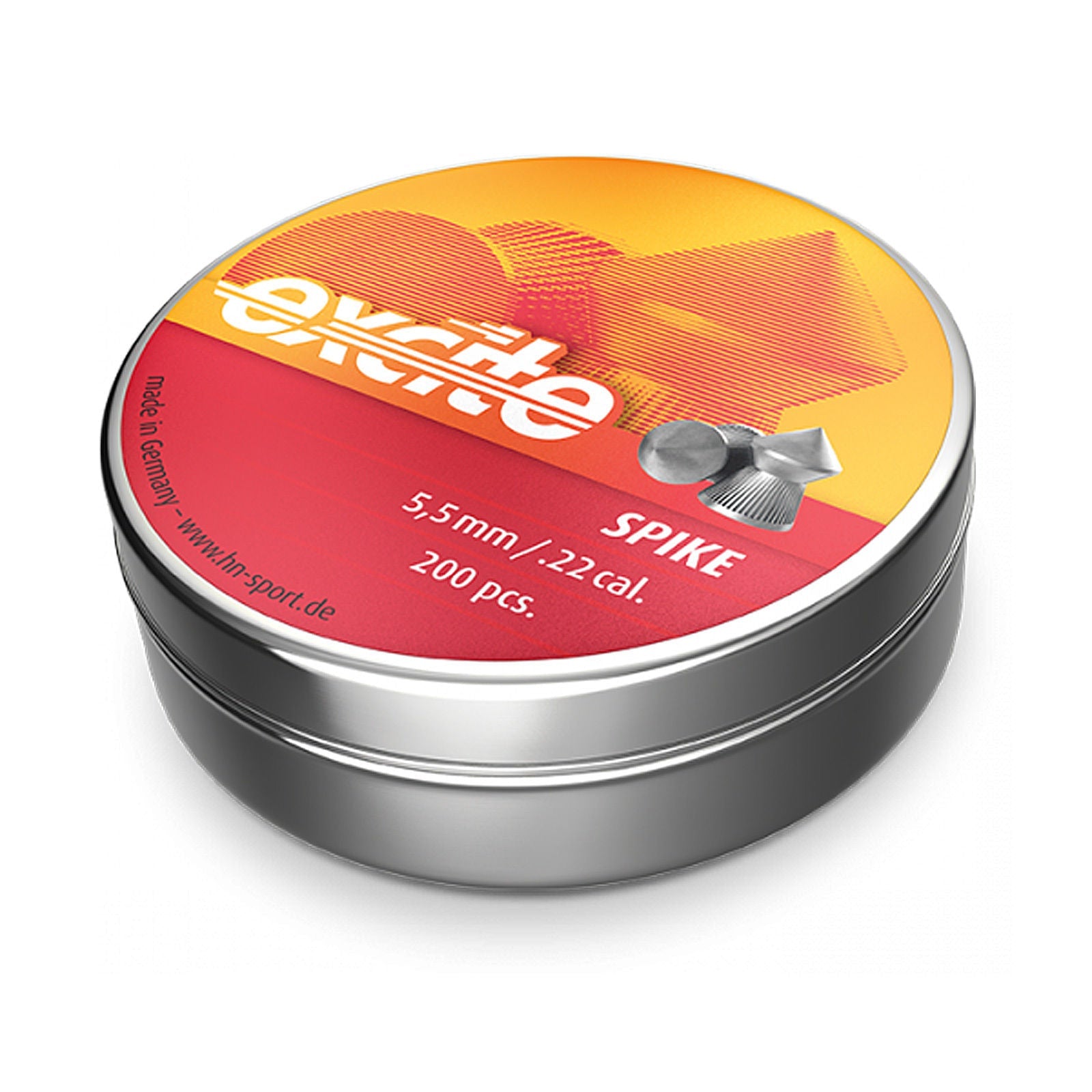 ROTHERY Excite Spike .22 pellets for air rifles, shown in a box with multiple pellets ready for shooting.