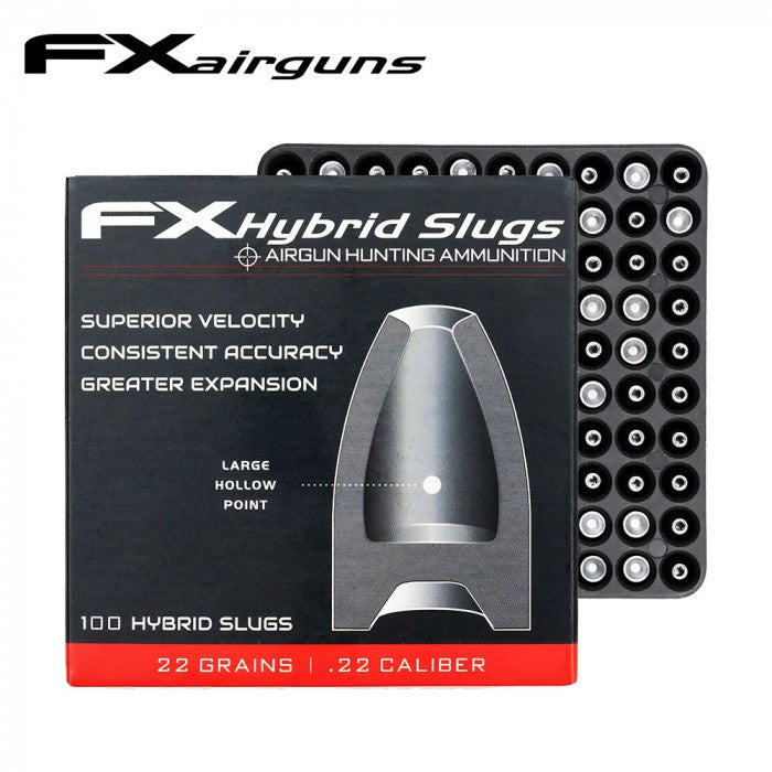 SPORTSMAN FX Hybrid Slug .22 Caliber, 22 Grain, shows a close-up of the high-precision hunting slug in a clear container.