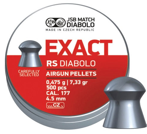 Rothery JSB Exact RS Diabolo .177 pellets for airgun shooting, shown in a close-up image of the pellets.
