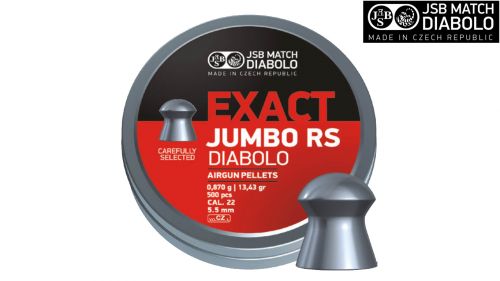 Rothery JSB Jumbo Exact RS .22 pellets for air rifles, shown in packaging with multiple pellets visible.