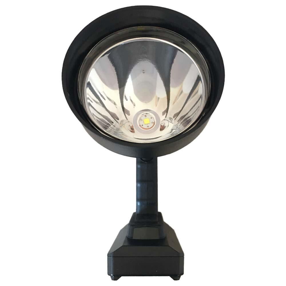 Rechargeable 150mm hunting lamp with red filter by Monica, featuring a durable handle and adjustable focus for outdoor use.