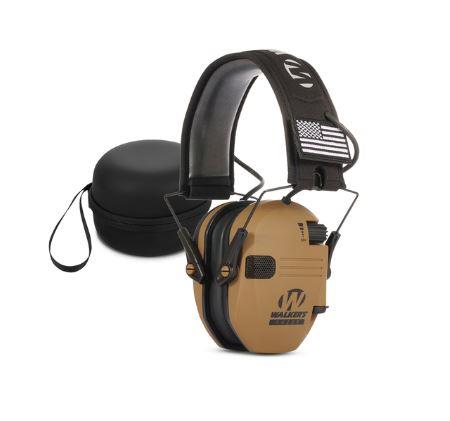 WALKERS RAZOR EAR PROTECTION BROWN SAFETY ELECTRONIC EAR DEFENDERS - FREE CASE