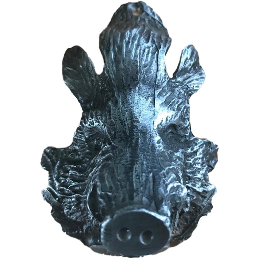 Large silver boar head trophy plate by SPJAGD, detailed metal sculpture of a boar's head for trophy display or decor.
