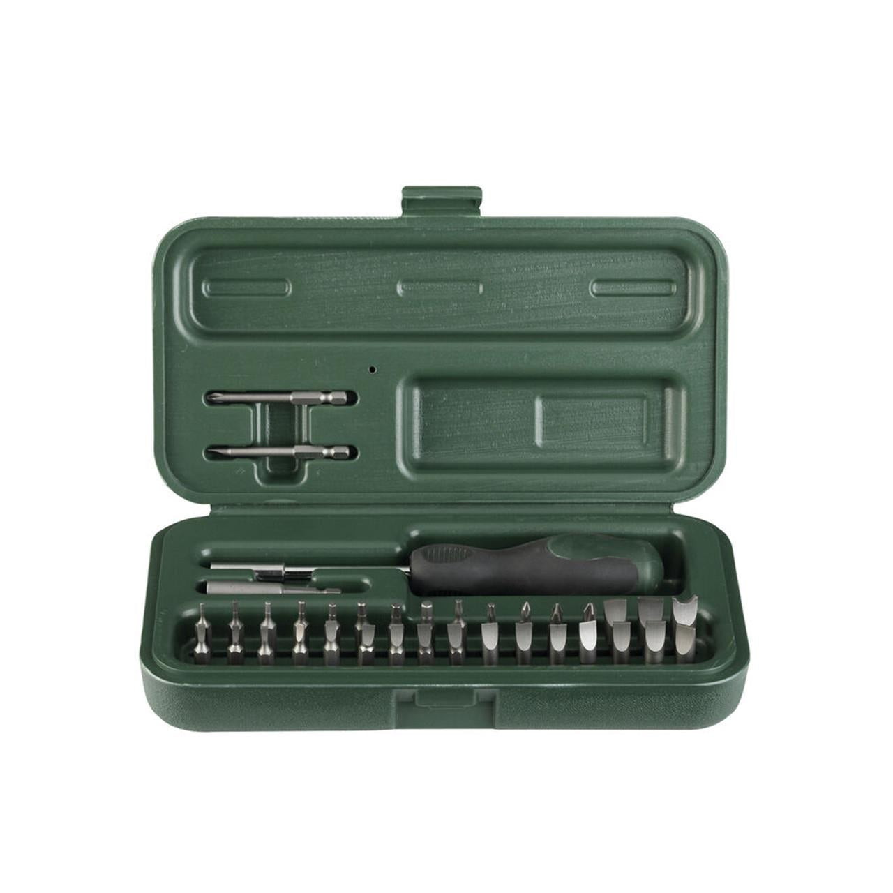EDGAR Weaver 36-piece compact tool kit with screwdrivers, pliers, and wrenches arranged neatly on a white background.