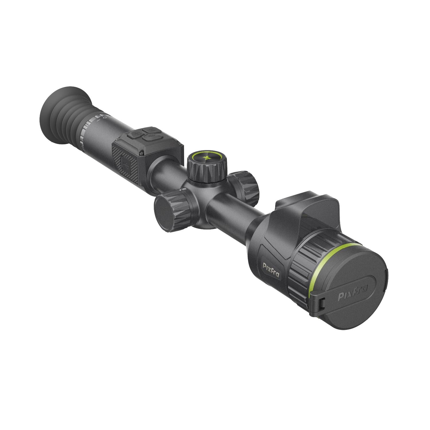 TJACKS Pixfra Volans V850 LRF 4K night vision rifle scope with adjustable zoom and illuminated reticle.