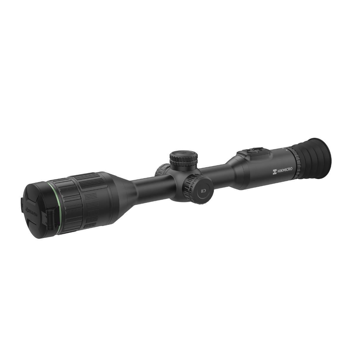 HIKMICRO Alpex A50E 4K digital day and night rifle scope with free mount, mounted on a firearm for outdoor targeting.