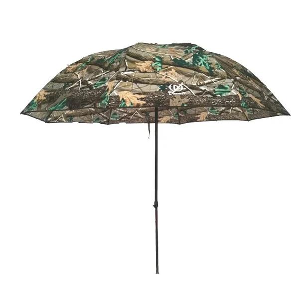 Camo 45-degree tilt umbrella for hide accessories by DENNETT, shown with adjustable tilt and camouflage pattern.