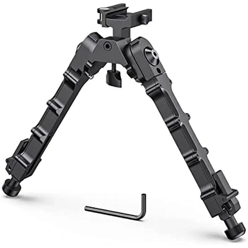 Adjustable tactical bipod with Picatinny rail and quick detach flat mount, compatible with firearms accessories.