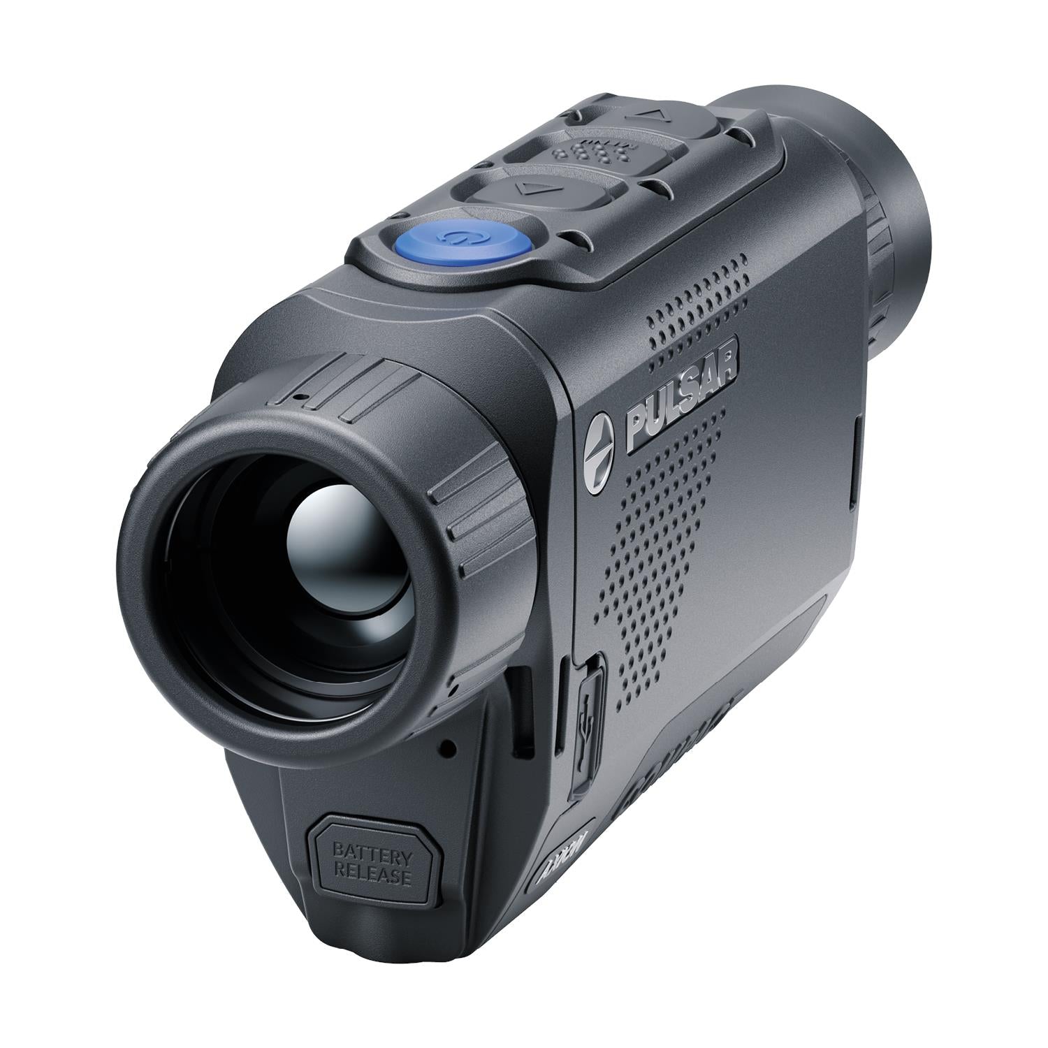 Pulsar Axion Compact Thermal Monocular XG30 thermal spotter by TJACKS, showing its compact design and thermal imaging lens.