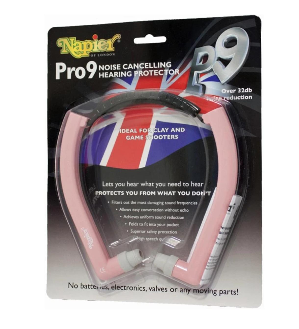 Pink Napier Pro 9 Ear Defenders, safety PPE and clothing, designed for ear protection with adjustable headband and cushioned ear cups.