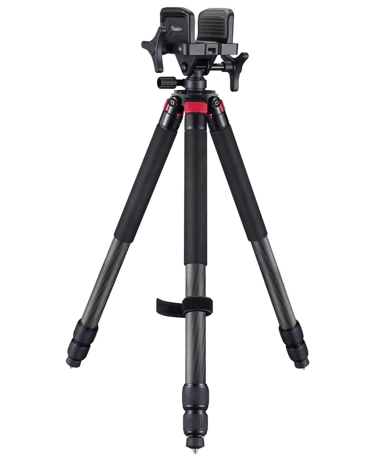 ALIEXPRESS Trakiom carbon fiber shooting tripod with adjustable legs and rifle rest for stability during shooting or photography.