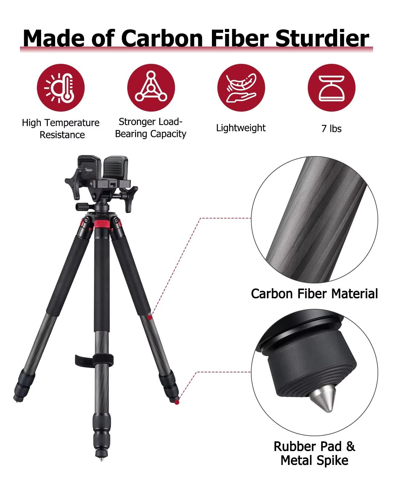 Carbon fibre shooting tripod by ALIEXPRESS, lightweight rifle rest and bipod for stable shooting support.