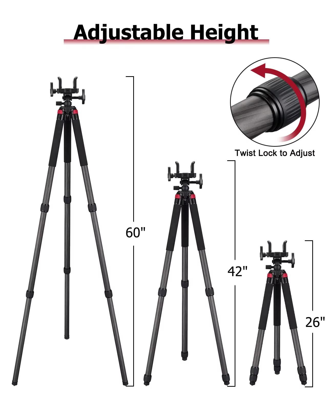 Trakiom carbon fibre shooting tripod for rifles, lightweight and stable rifle rest with adjustable legs for precise aiming.