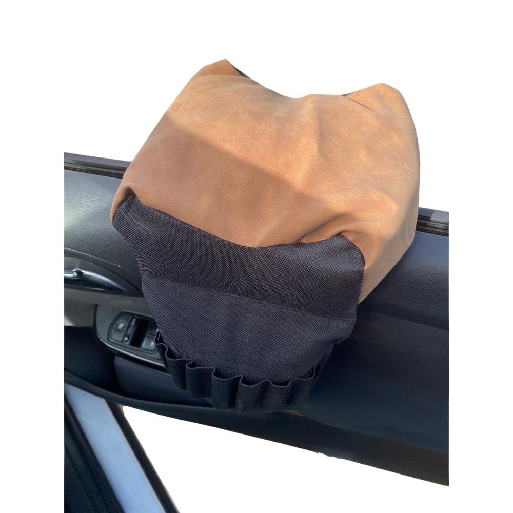 Simon window rifle rest bench bag designed for stable support during shooting, made of durable fabric with adjustable straps.